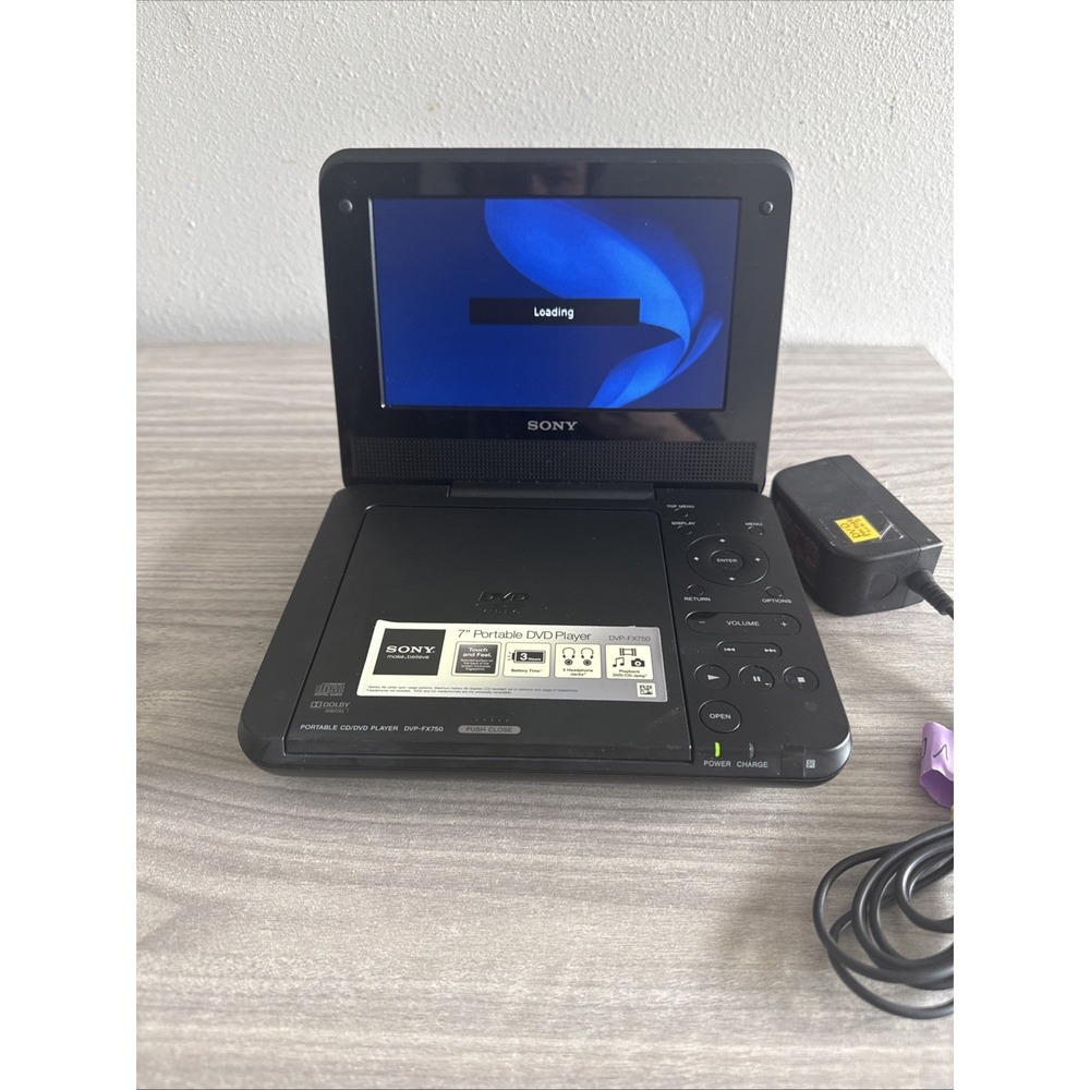 Sony 7-Inch Portable DVD Player Black (DVP-FX750) W Charging Cord Tested Working - Picture 3 of 8